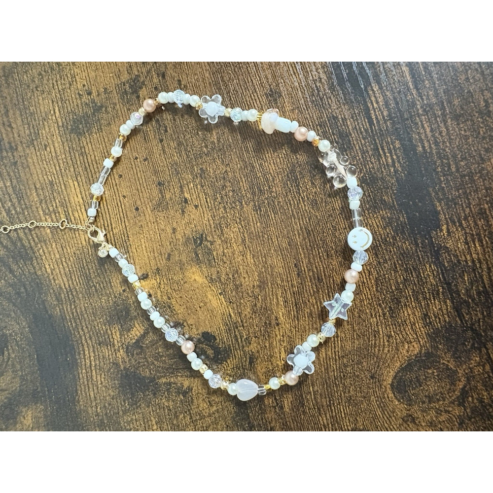 Y2K Kawaii Beaded Necklace Pearl Smiley Star Heart Flower Charm Choker - Picture 2 of 8